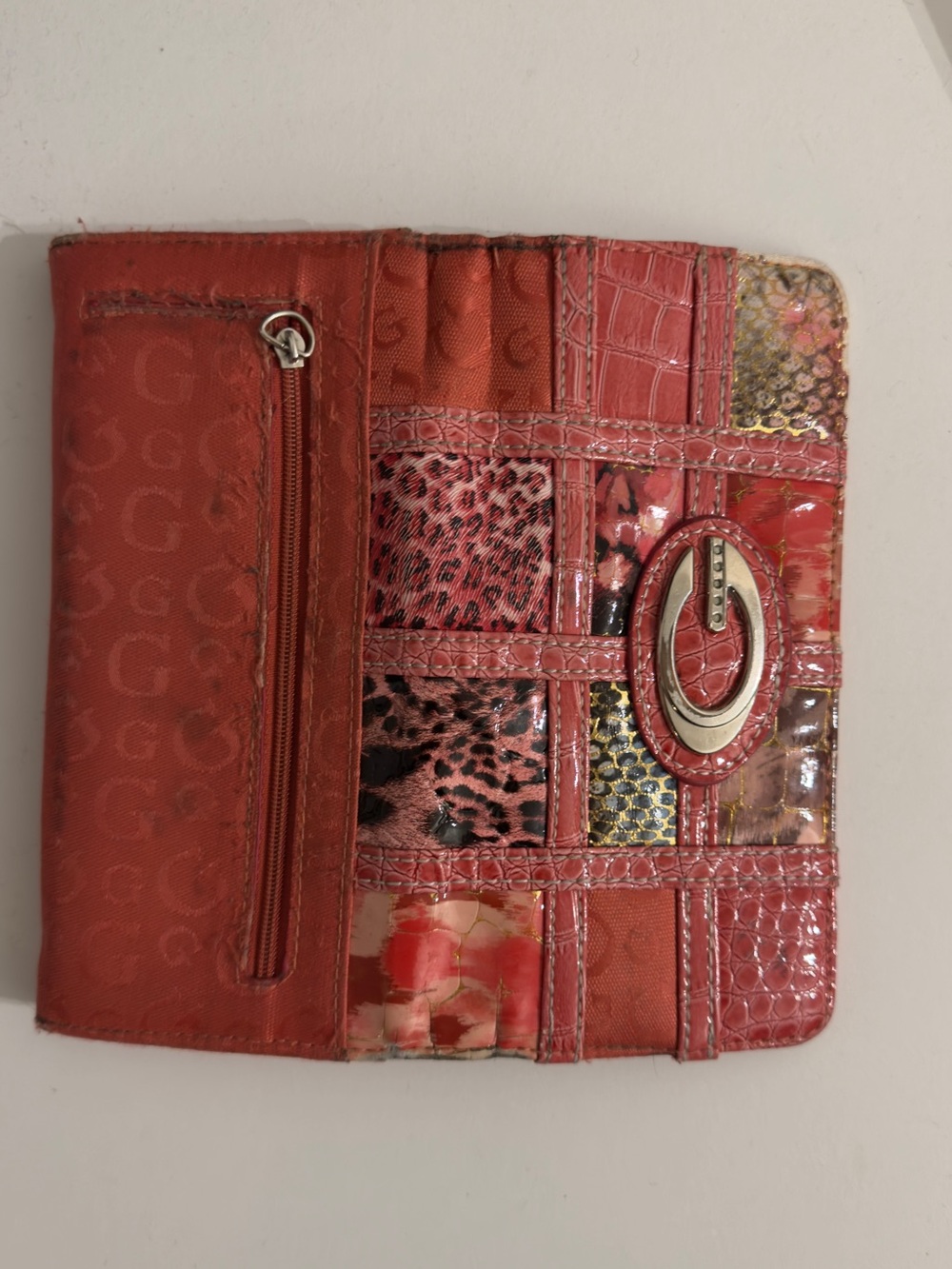 Guess Red Patchwork Clutch with Gold Emblem - Picture 4 of 4
